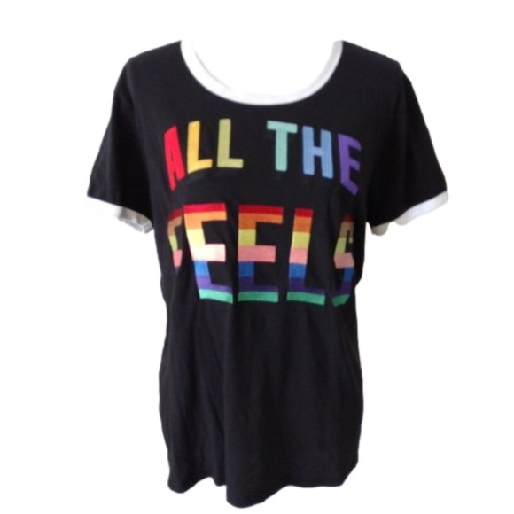 VICTORIA Secret Pink T-Shirt All The Feels in Rainbow Colors‎ short sleeve Sz L - Picture 1 of 6